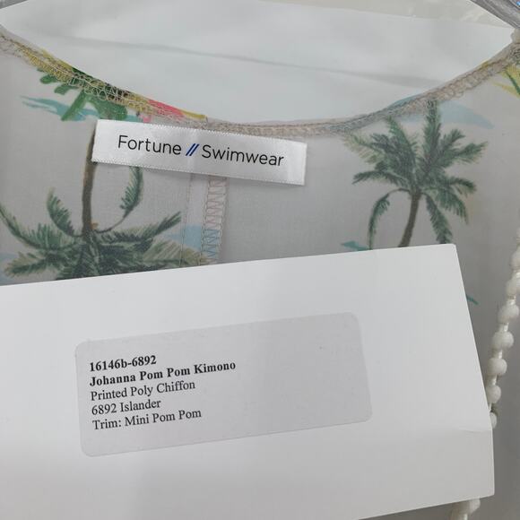 2/$30 FORTUNE Swimwear Cover Up One Size Pom Pom Open Flamingos Palm Trees - Picture 3 of 6
